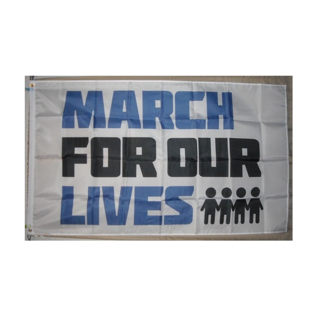 March For Our Lives 3'x5' white Flag Banner Trump Clinton Democrats Gun Control